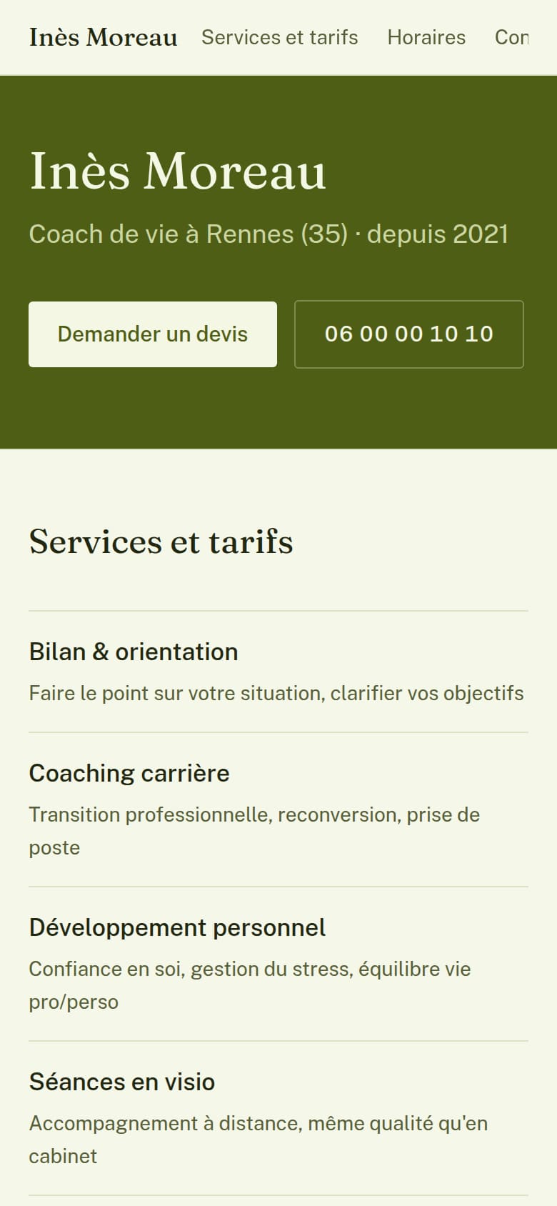 Coach de vie, ambiance Clair, kaki, structure rendez-vous