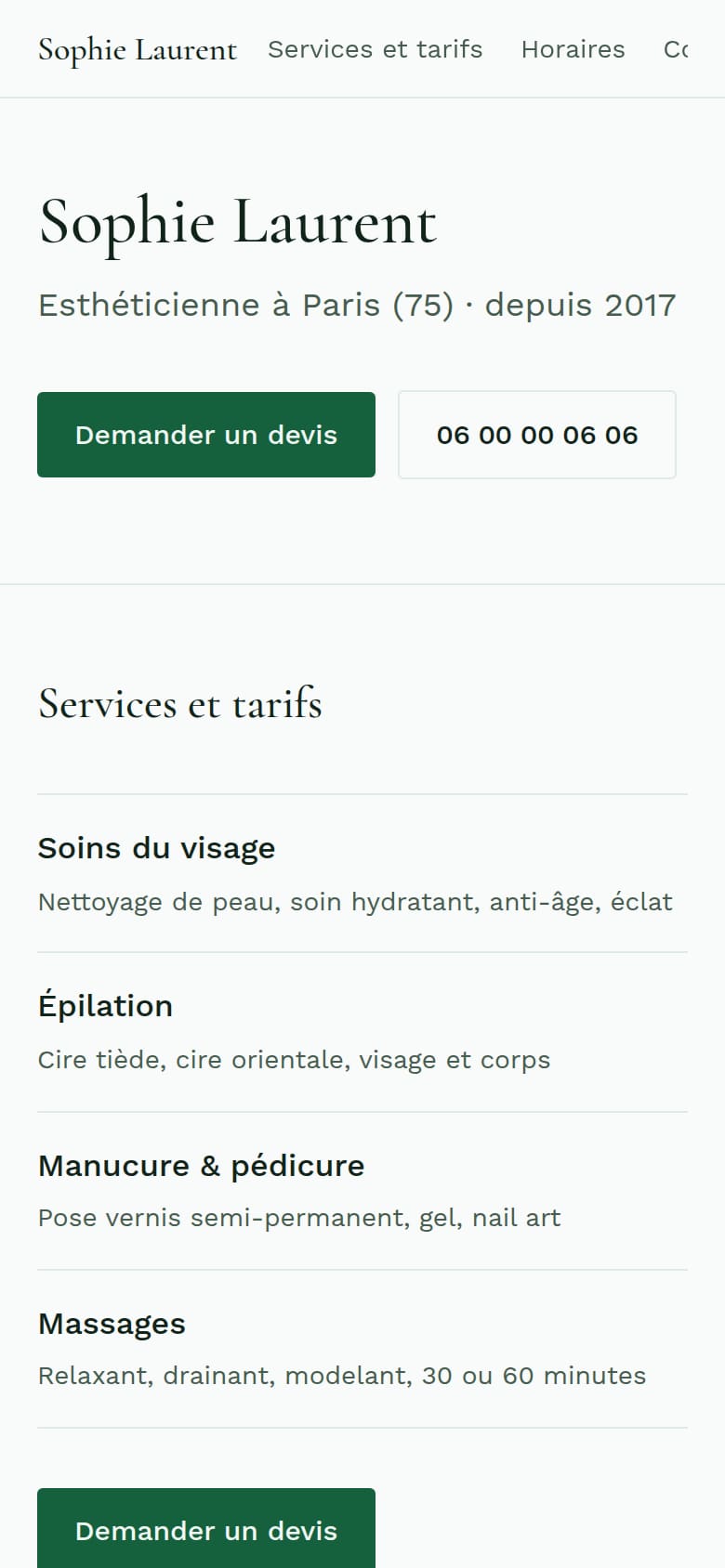Esthéticienne, ambiance Épuré, sapin, structure rendez-vous