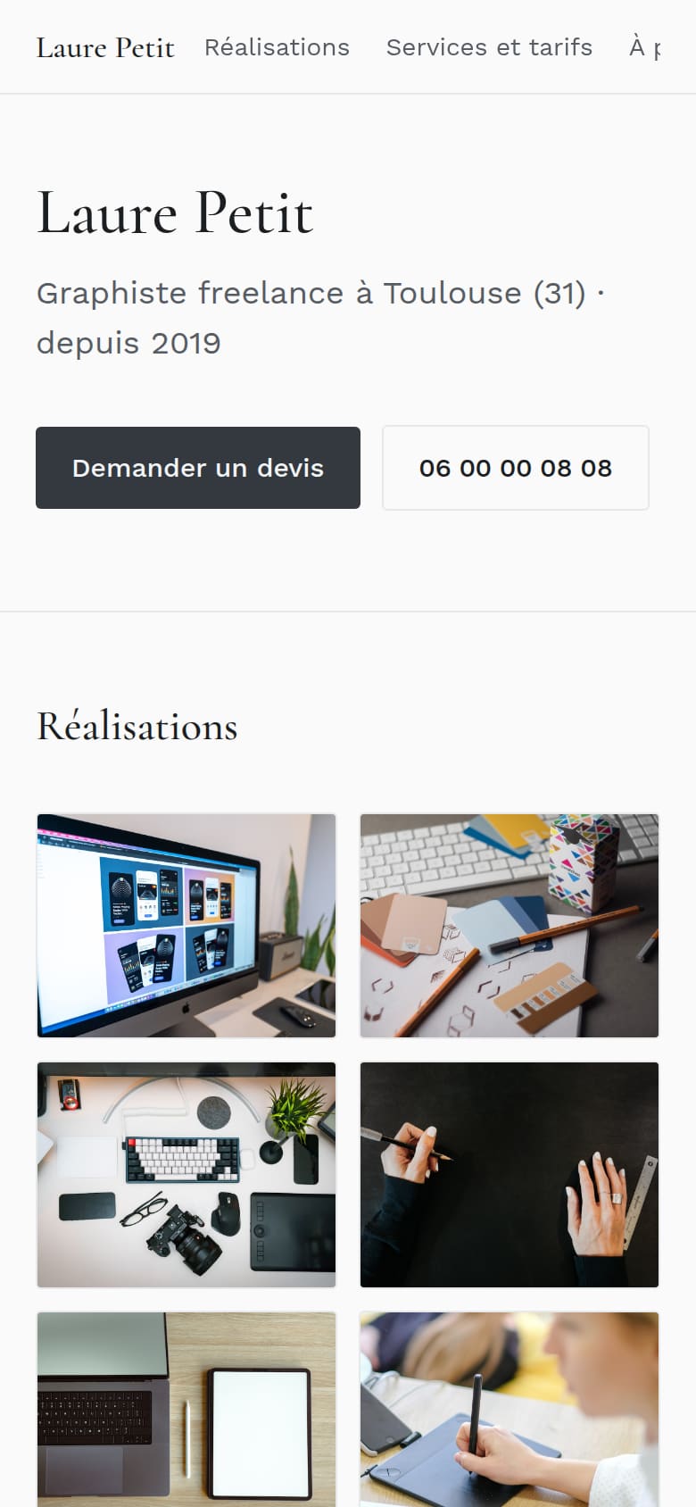 Graphiste, ambiance Épuré, acier, structure portfolio