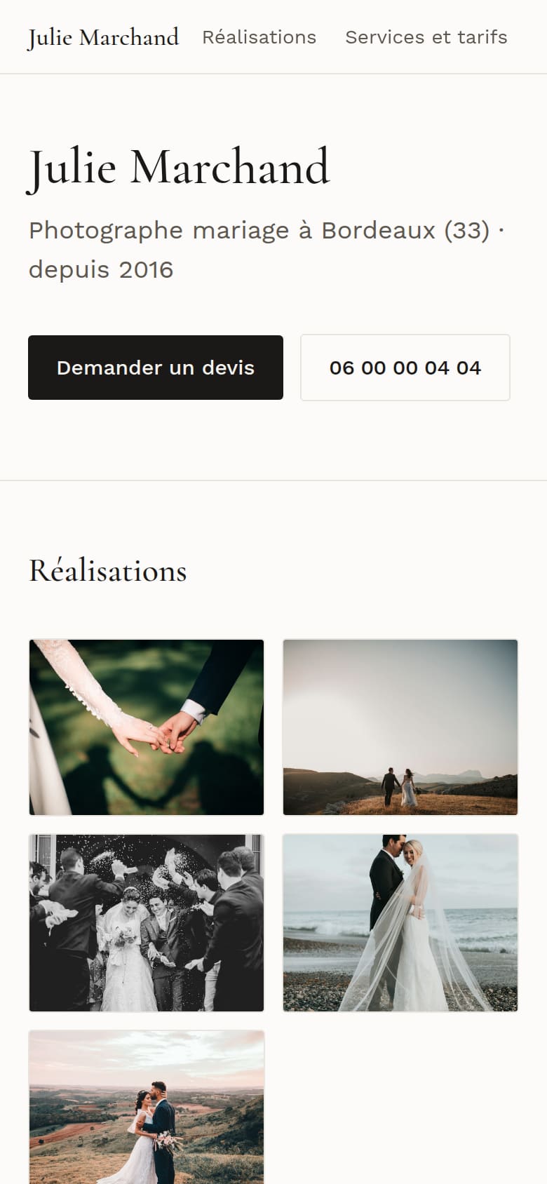 Photographe mariage, ambiance Épuré, encre, structure portfolio, en sous-pages